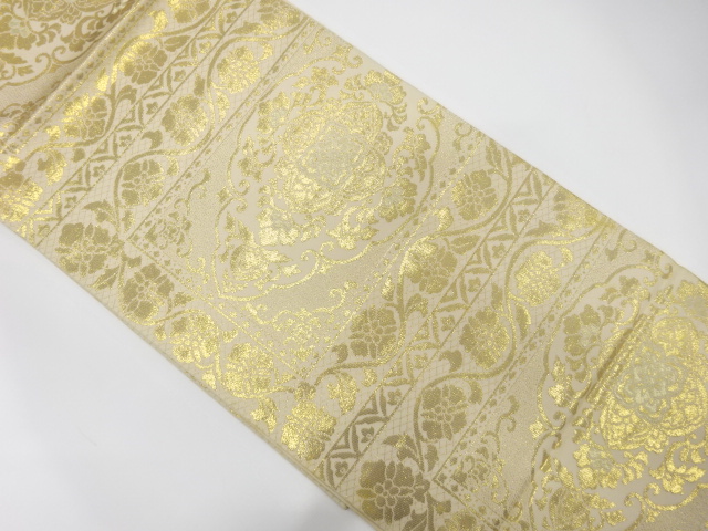 JAPANESE KIMONO / ANTIQUE FUKURO OBI / SILK / WOVEN FLORAL ARABESQUE